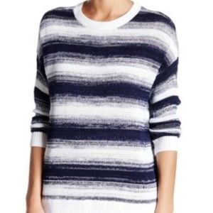 Vince ombré stripe three-quarter sleeve navy and white cotton sweater